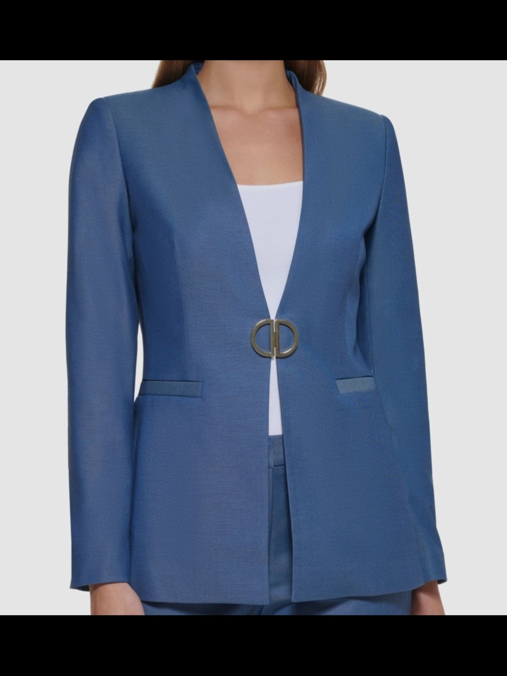 DKNY Womens Light Blue Single-Button Tailored Blazer
